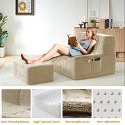 Compressible Plush Modular Lounge Sofa + Ottoman Set Beige