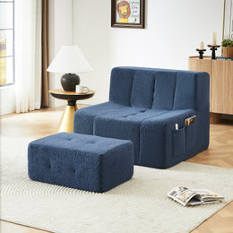 Compressible Plush Modular Lounge Sofa + Ottoman Set Navy Blue