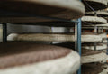 a close up of a bunch of bread on a rack