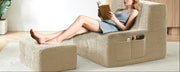 Compressible Plush Modular Lounge Sofa + Ottoman Set Beige