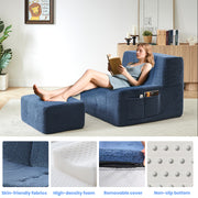 Compressible Plush Modular Lounge Sofa + Ottoman Set Navy Blue