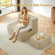 Compressible Plush Modular Lounge Sofa + Ottoman Set Beige