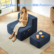 Compressible Plush Modular Lounge Sofa + Ottoman Set Navy Blue