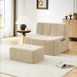 Compressible Plush Modular Lounge Sofa + Ottoman Set Beige