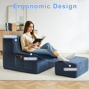 Compressible Plush Modular Lounge Sofa + Ottoman Set Navy Blue