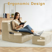 Compressible Plush Modular Lounge Sofa + Ottoman Set Beige