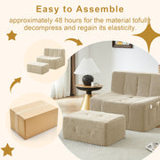 Compressible Plush Modular Lounge Sofa + Ottoman Set Beige