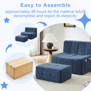 Compressible Plush Modular Lounge Sofa + Ottoman Set Navy Blue