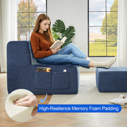 Compressible Plush Modular Lounge Sofa + Ottoman Set Navy Blue
