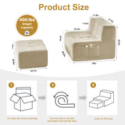 Compressible Plush Modular Lounge Sofa + Ottoman Set Beige