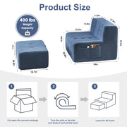 Compressible Plush Modular Lounge Sofa + Ottoman Set Navy Blue