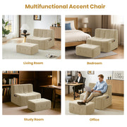 Compressible Plush Modular Lounge Sofa + Ottoman Set Beige
