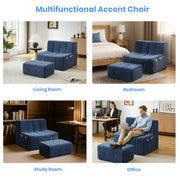 Compressible Plush Modular Lounge Sofa + Ottoman Set Navy Blue