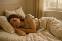 The woman is sleeping in bed.